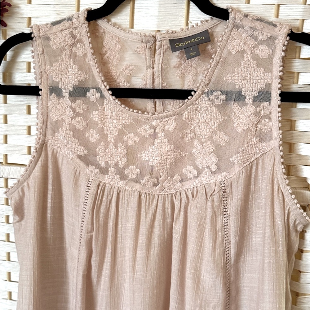 Style & Co. Dusty Pink Sleeveless Lace Top Linen Size S - Picture 2 of 8
